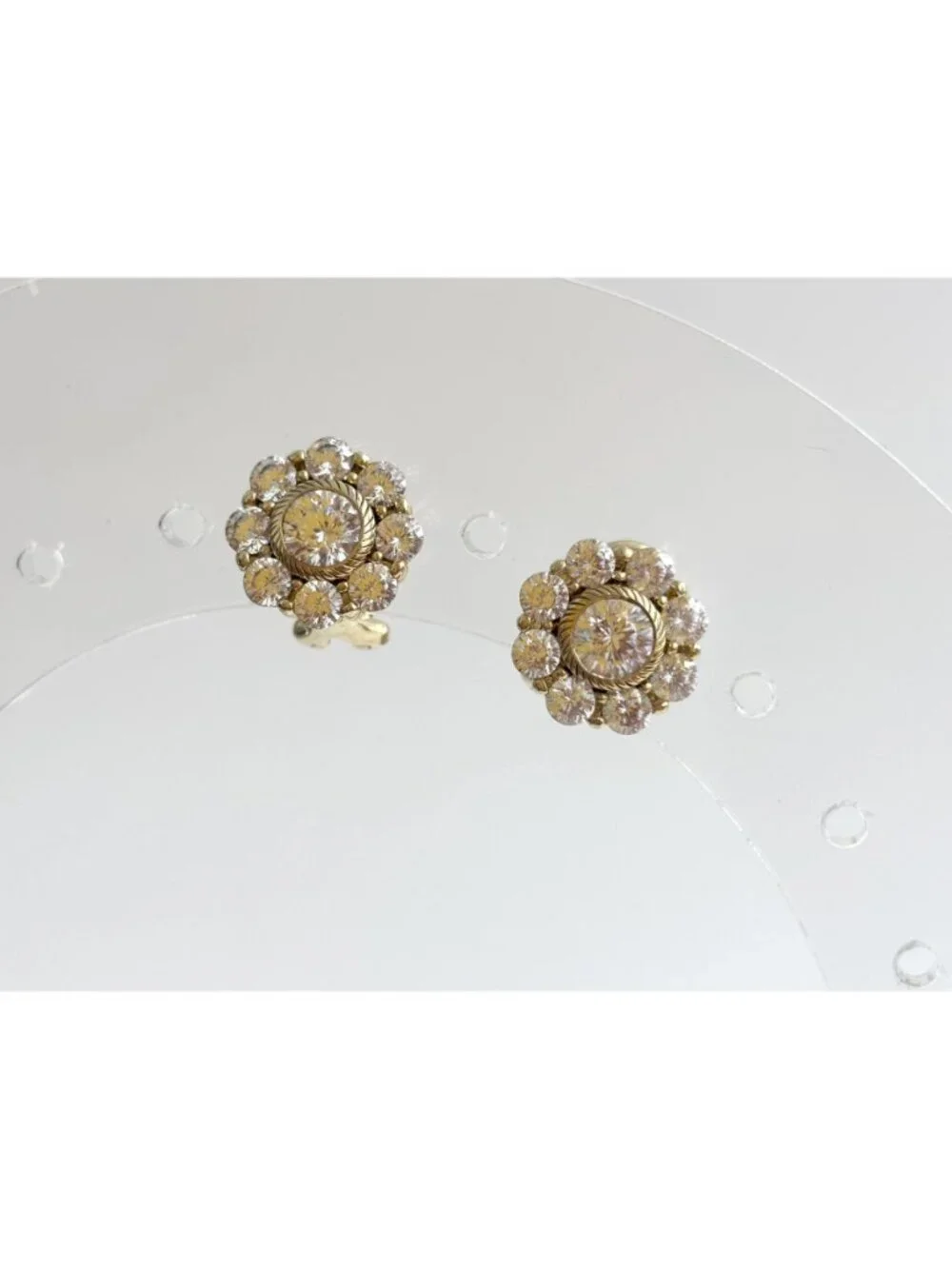 Judith Ripka Vermeil Cubic Zirconia Vintage Sterling Silver 925 Stud Earrings